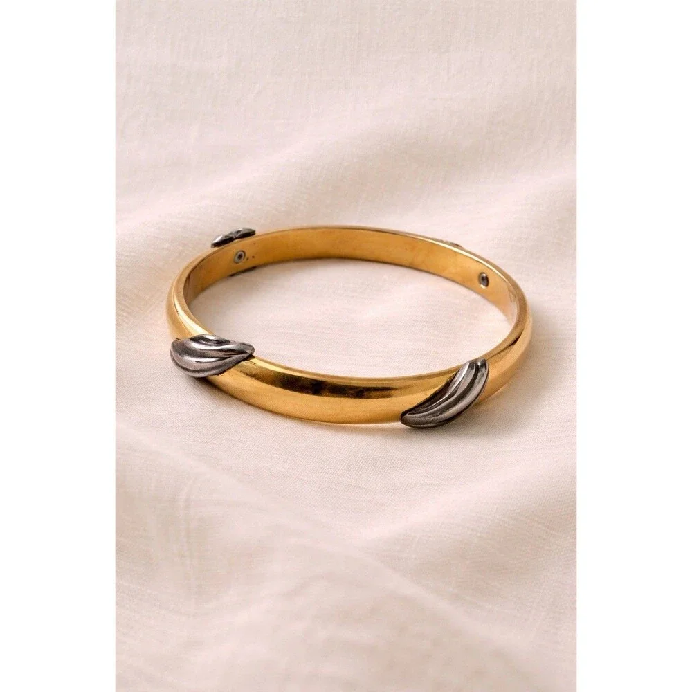MONET TWO TONE SWIRL GOLD PLATED BANGLE BRACELET Vintage Jewelry